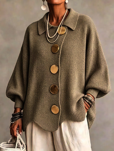 Victoire™ | Oversize-Strickjacke mit großen goldfarbenen Knöpfen