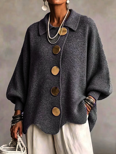 Victoire™ | Oversize-Strickjacke mit großen goldfarbenen Knöpfen