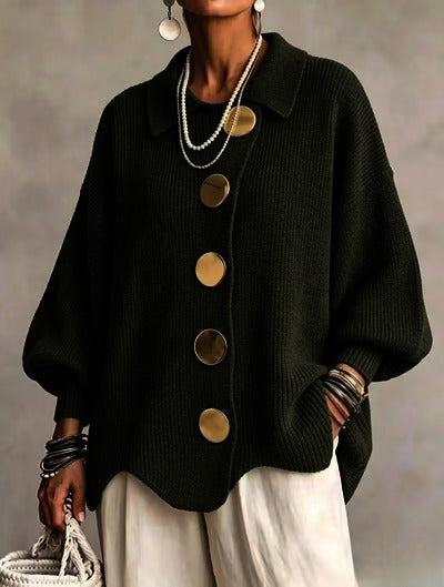 Victoire™ | Oversize-Strickjacke mit großen goldfarbenen Knöpfen