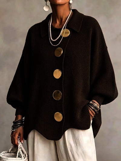 Victoire™ | Oversize-Strickjacke mit großen goldfarbenen Knöpfen