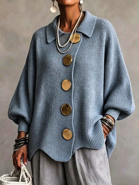 Victoire™ | Oversize-Strickjacke mit großen goldfarbenen Knöpfen