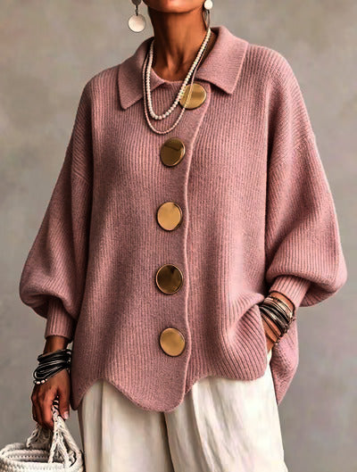 Victoire™ | Oversize-Strickjacke mit großen goldfarbenen Knöpfen